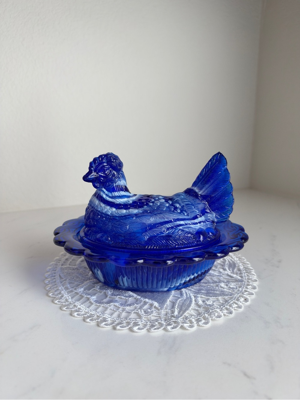 VTG MOSSER Cobalt Blue Slag Hen On Nest!